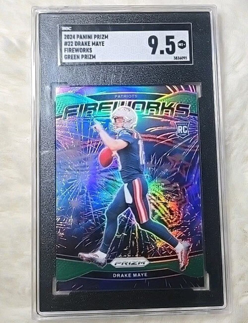 2024 Panini Prizm Fireworks Green Wave Drake Maye #22 SGC 9.5 Mint+ Rookie RC